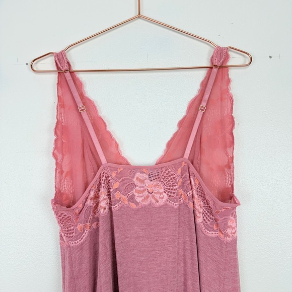 Natori Zen Floral Lace Trim Chemise Nightgown Size XL Pink Cotton Modal Midi - Picture 8 of 14